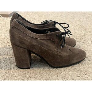 Paola Ferri By Alba Moda Tan Suede Leather Lace-Up Oxford Block Heel Booties 39